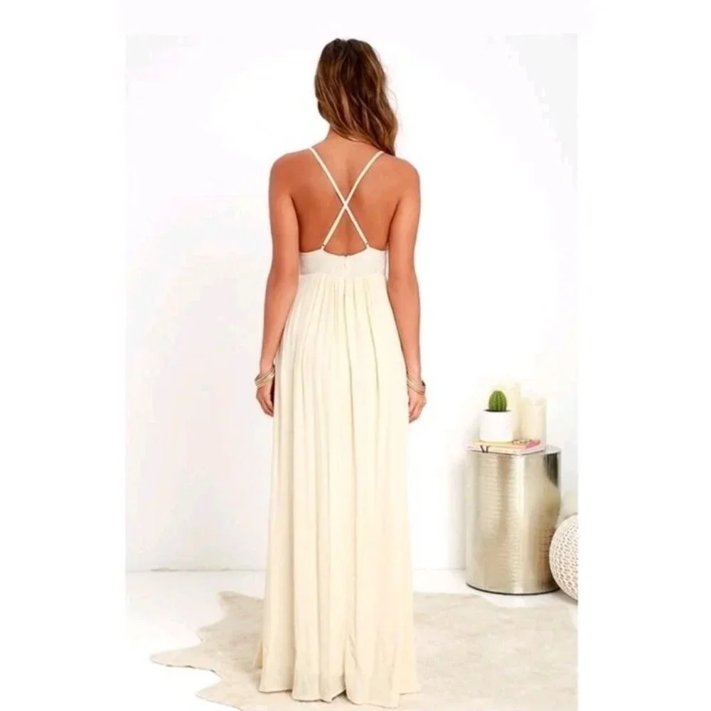 Lulus Boho Hippie Chic Crochet Babydoll Fairy Empire Waist Sz Small Maxi Dress - Picture 3 of 10